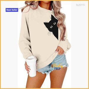 Funny Cat Graphic Sweatshirt Women's Pullover Hoodie Long Sleeve Casual
